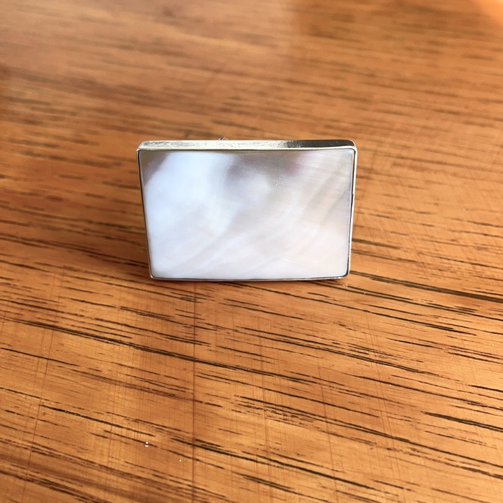 White enamel, silver adjustable ring